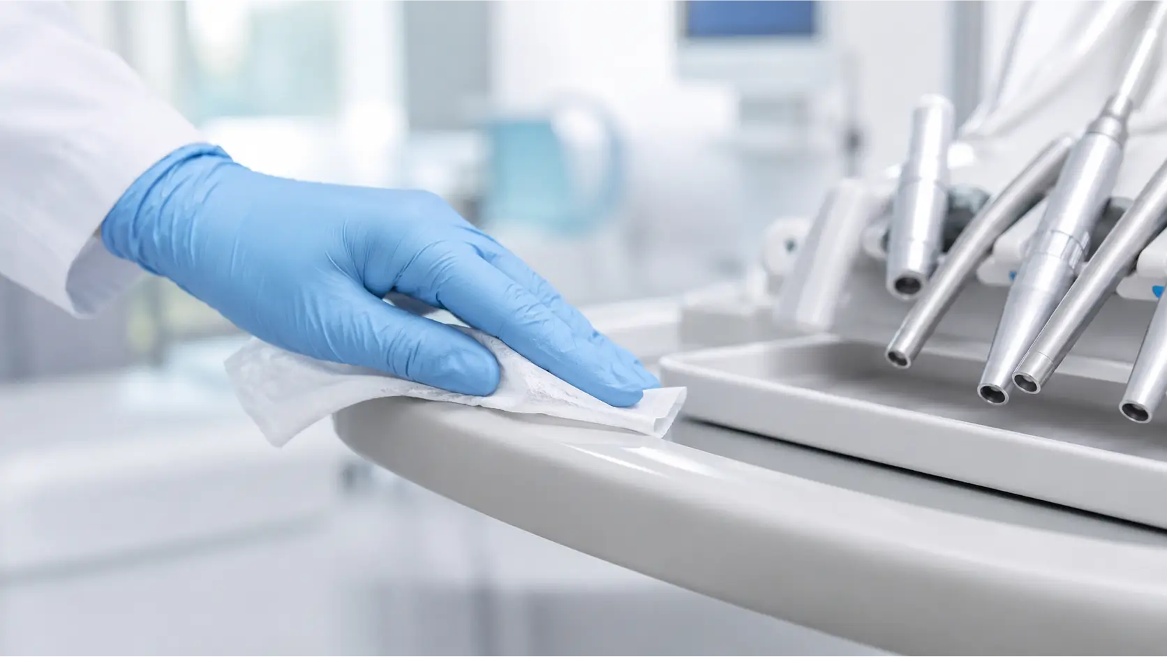 Hydroalcoholic Disinfectant Wipe Used on Medical Equipment Hydroalcoholic disinfectant wipe used to clean medical equipment in a clinical environment